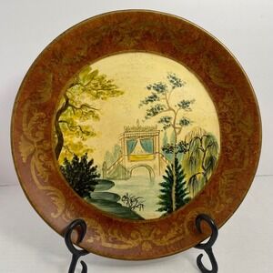 Raymond Waites 12" Decorative Plate Red Gold Scenic Landscape Asian Style Wall